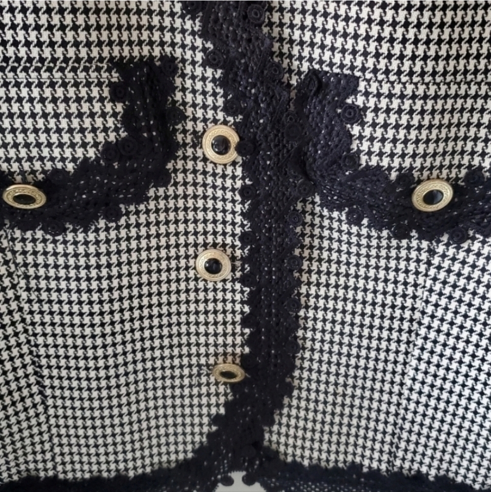 Beechers Brook M Vintage Old Money Timeless Classic Houndstooth Lace Crop Blazer - Picture 7 of 11